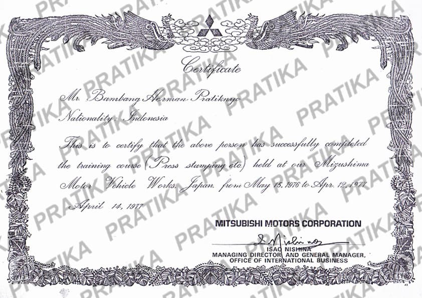 Mitsubishi Motors Certificate 1