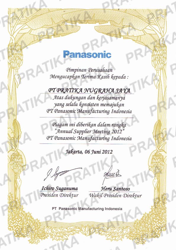 Panasonic Certificate 2